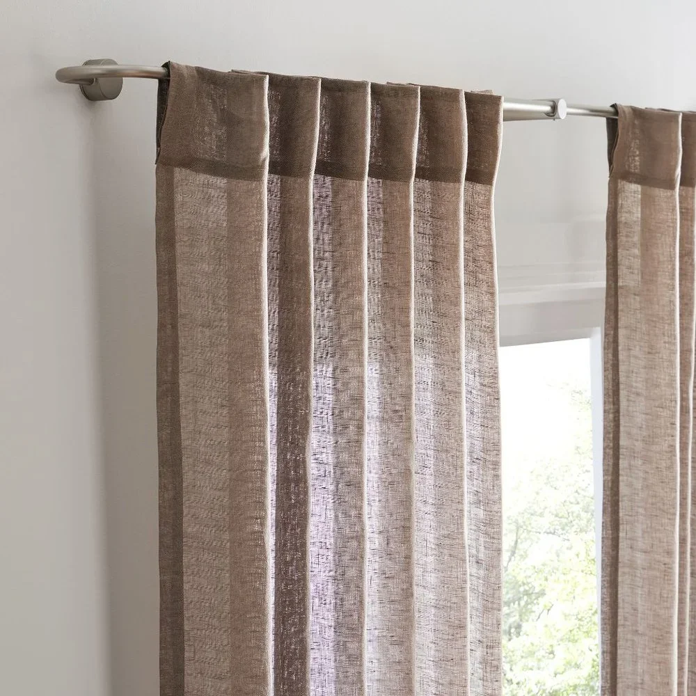 West‎ Elm Sheer European Flax Linen Curtain - Mocha ( 2 Panels ) / New